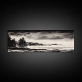 Misty Forest, Black and White Landscape, Minimalist Art, Large Wall Decor, Living Room Wall Art, Framed Canvas Print, Rustic Home Decor