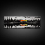 Fall Reflections, Black and White Forest, Vibrant Autumn Colors, Nature Photography, Living Room Wall Art, Canvas Print, Large Wall Art