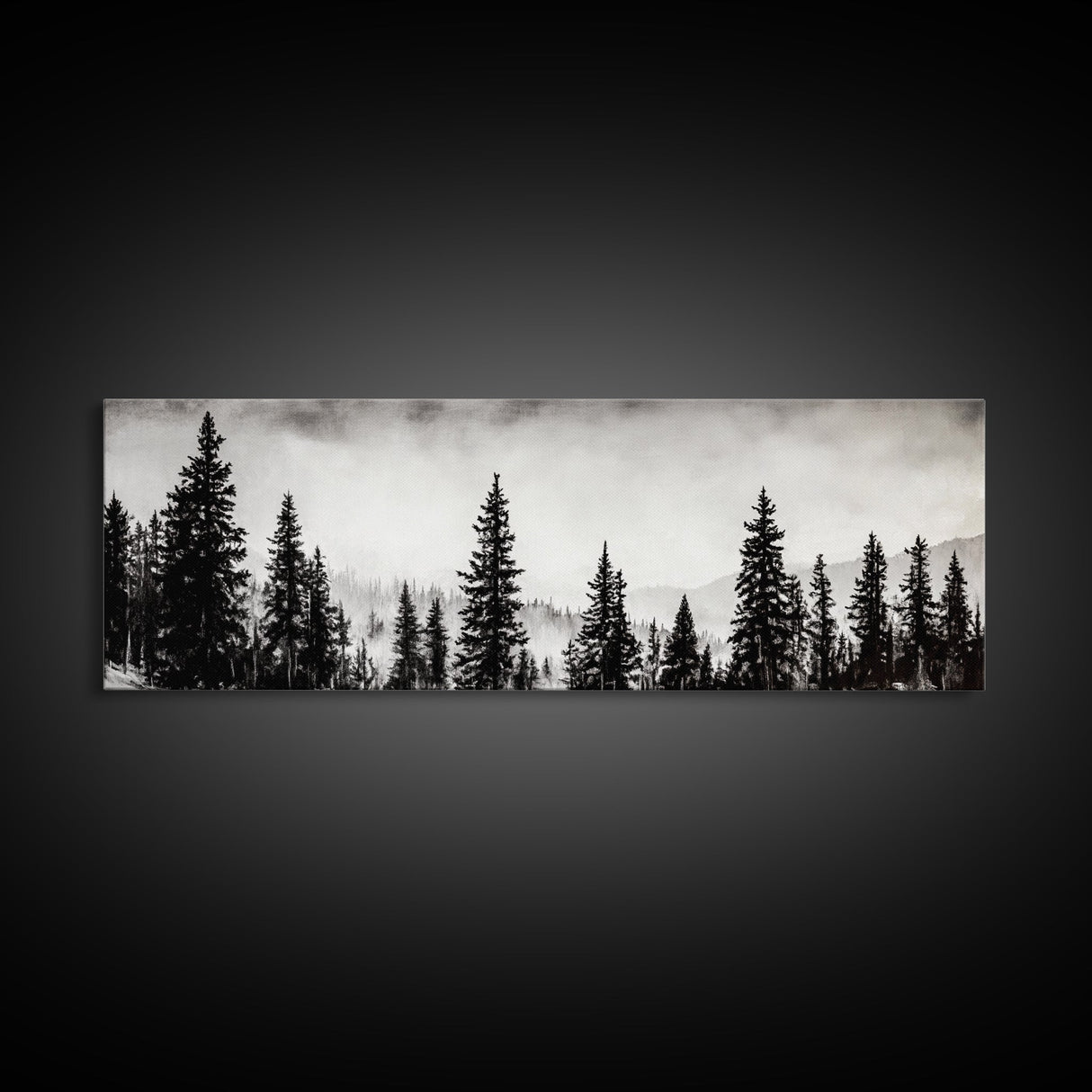 Foggy Pines, Black and White Nature Art, Minimalist Forest Print, Modern Wall Decor, Living Room Wall Art, Framed Canvas Print, Rustic Home Decor