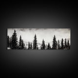 Foggy Pines, Black and White Nature Art, Minimalist Forest Print, Modern Wall Decor, Living Room Wall Art, Framed Canvas Print, Rustic Home Decor