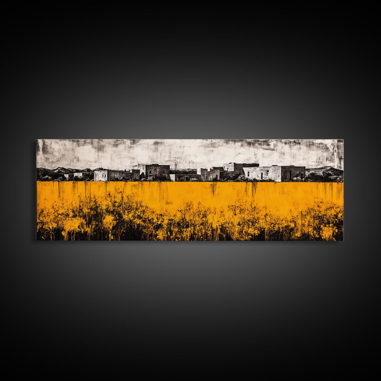 Desert Village, Southwestern Art, Yellow Landscape, Canvas Print, Rustic Wall Decor, Living Room Wall Art, Modern Abstract, Boho Aesthetic