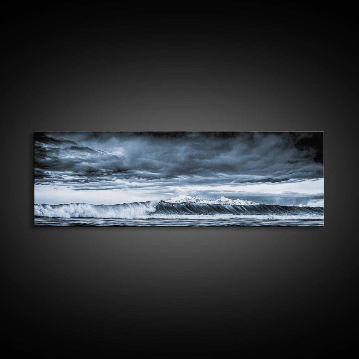 Blue Ocean, Stormy Waves, Mountain Seascape, Canvas Print, Coastal Wall Art, Nautical Home Decor, Living Room Art, Large Modern Print