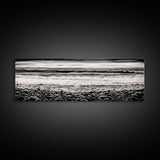 Black and White, Pebble Beach, Monochrome Ocean Art, Coastal Canvas Print, Minimalist Wall Art, Living Room Decor, Framed Canvas Print