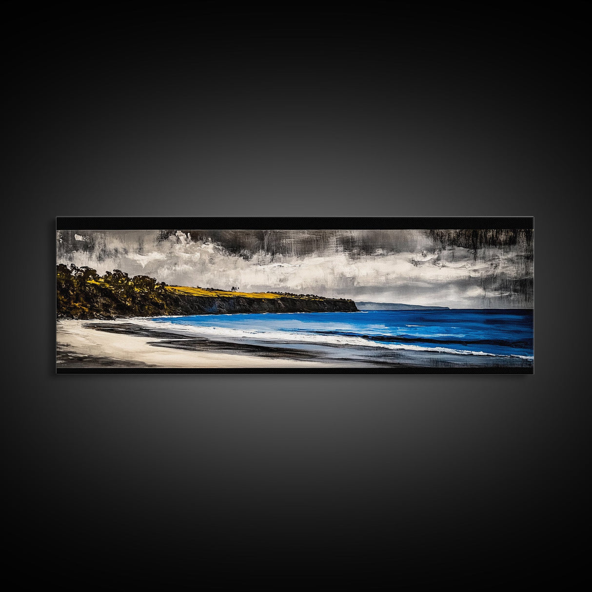 Rocky Shoreline, Stormy Coast, Ocean View, Coastal Canvas Print, Moody Landscape, Framed Canvas Print, Living Room Art, Nature Wall Decor