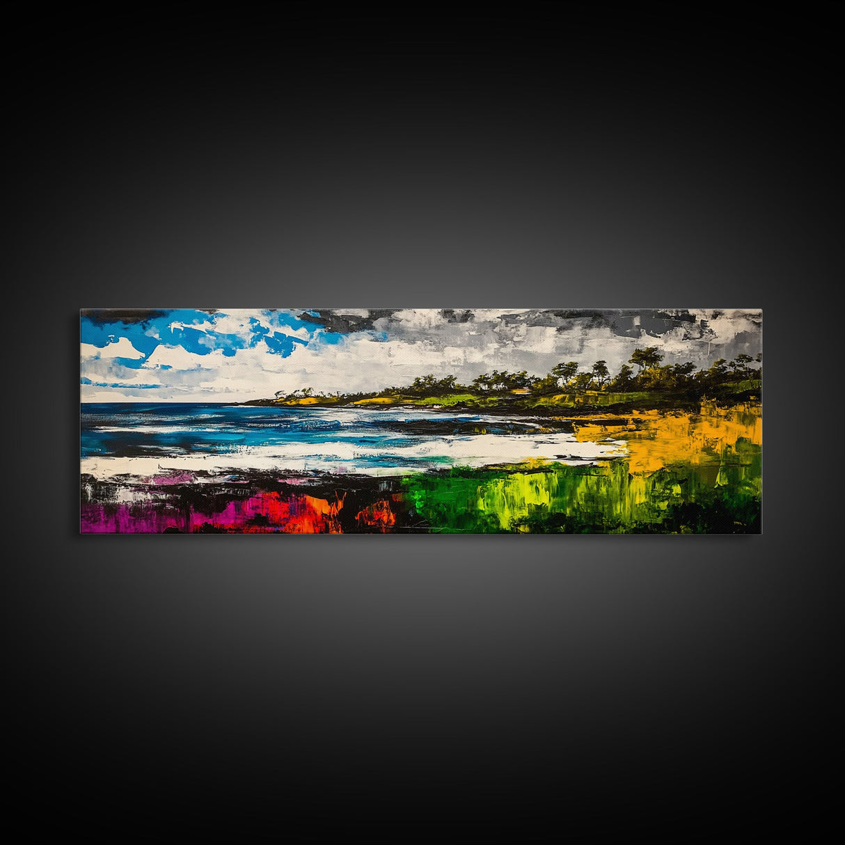Abstract Landscape, Black White Green, Minimalist Art, Modern Wall Decor, Framed Canvas Print, Nature Inspired, Large Statement Art