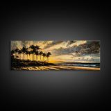Golden Beach Sunset, Coastal Wall Art, Framed Canvas Print, Tropical Home Decor, Relaxing Seascape, Living Room Wall Art, Ocean Sunset Art