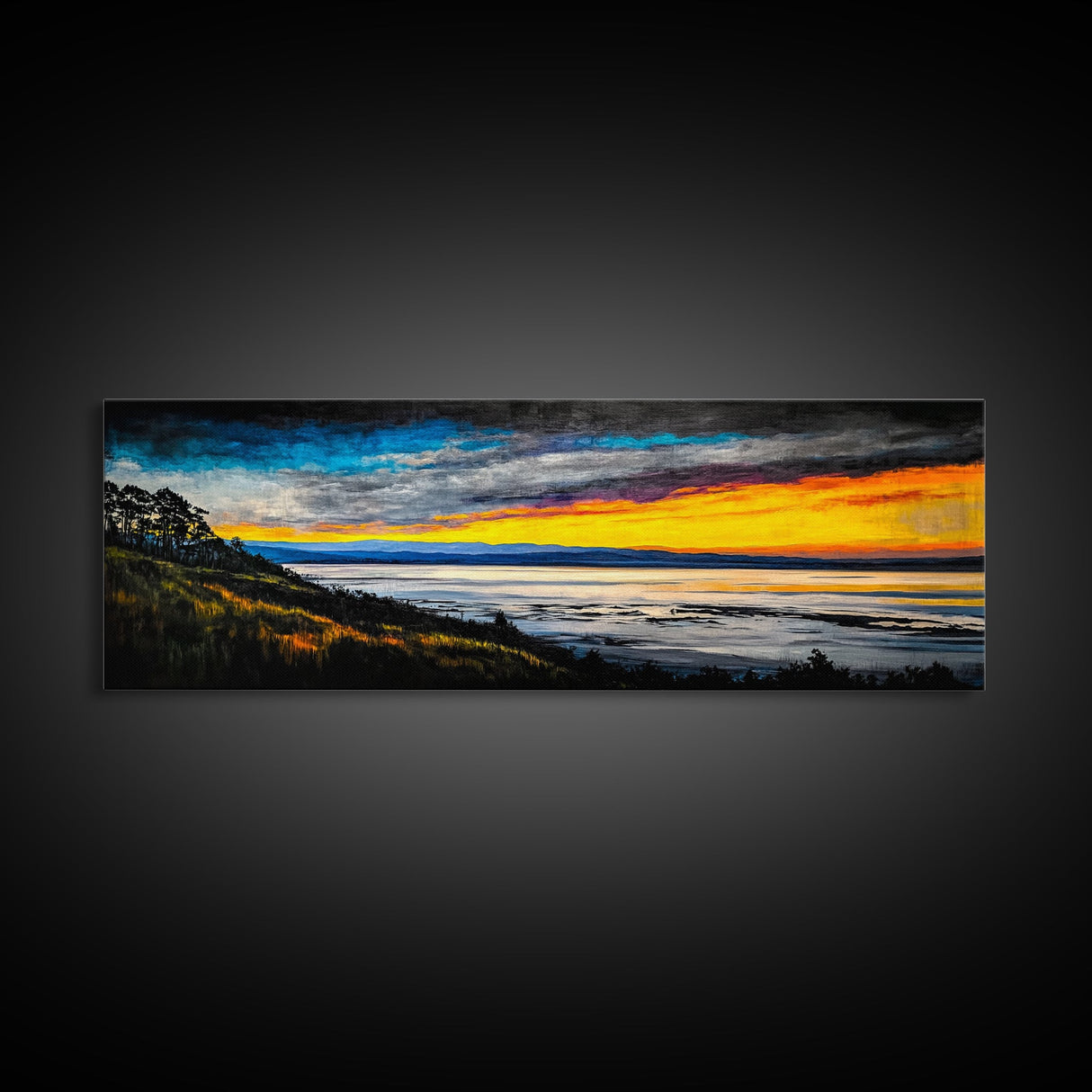 Mountain Sunset, Colorful Landscape, Framed Canvas Print, Nature Wall Art, Home Office Decor, Living Room Wall Art, Scenic View Painting