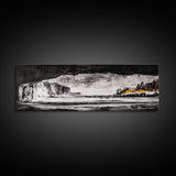 Frozen Cave, Monochrome Landscape, Framed Canvas Print, Winter Wall Art, Dramatic Nature Scene, Home Office Decor, Unique Black and White Art