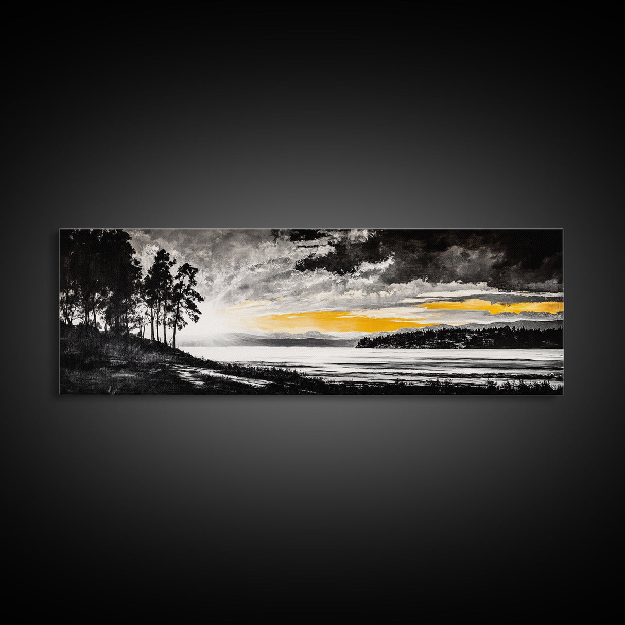 Sunset Landscape Art, Moody Sky Print, Nature Wall Decor, Mountain View Artwork, Rustic Home Decor, Warm Tones, Canvas Print