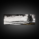 Coastal Landscape Art, Black and White Wall Print, Minimalist Seascape Decor, Modern Beach House Artwork, Canvas Print