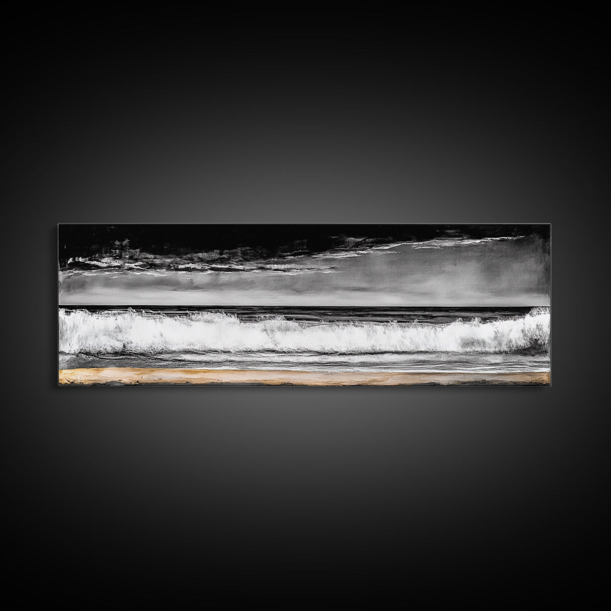 Ocean Waves Painting, Black and White Seascape, Coastal Wall Art, Nautical Beach Decor, Modern Minimalist Style, Framed Canvas Print