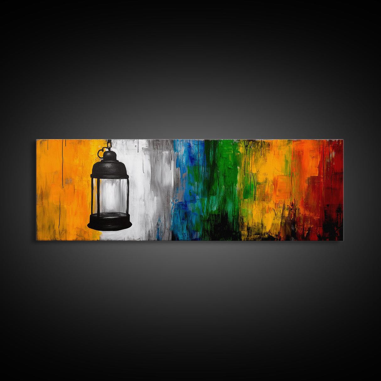 Lantern Abstract Art, Colorful Rustic Decor, Modern Cabin Wall Art, Bright Festival Painting, Bohemian Aesthetic, Framed Canvas Print