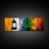 Lantern Abstract Art, Colorful Rustic Decor, Modern Cabin Wall Art, Bright Festival Painting, Bohemian Aesthetic, Framed Canvas Print