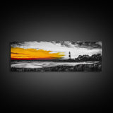 Lighthouse Sunset, Coastal Landscape, Nautical Wall Art, Seascape Print, Framed Canvas Print, Living Room Art, Minimalist Art, Ocean Sunset