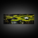 Water Lily Pond, Tranquil Nature Art, Green Botanical Art, Zen Wall Art, Framed Canvas Print, Office Decor, Relaxing Home Art, Spa Wall Art