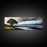 Stormy Landscape, Dramatic Tree Art, Coastal Wall Art, Nature Inspired Decor, Framed Canvas Print, Living Room Art, Moody Wall Art, Blue Tones