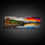 Vibrant Sunset, Mountain Lake Art, Autumn Landscape, Framed Canvas Print, Nature Decor, Living Room Art, Cabin Wall Art