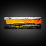 Fiery Peaks, Mountain Sunset, Landscape Painting, Framed Canvas Print, Rustic Home Art, Living Room Decor, Bold Wall Art