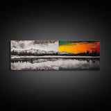 Dual Tone Lake, Black and White Landscape, Orange Sunset, Canvas Print, Modern Wall Art, Nature Home Decor, Living Room Art