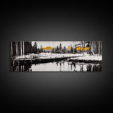 Forest Reflection, Wooden Bridge, Still Water, Black and White, Framed Canvas Print, Minimalist Wall Art, Living Room Art, Nature Decor