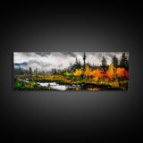 Misty Forest, River Reflection, Fall Foliage, Canvas Print, Cabin Wall Art, Nature Inspired Decor, Rustic Living Room Art
