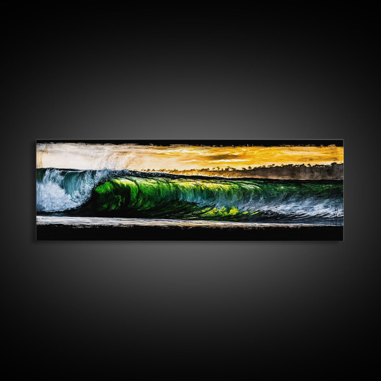 Tropical Wave, Green Ocean, Sunset Beach, Coastal Vibes, Canvas Print, Large Wall Art, Living Room Decor, Surf Style