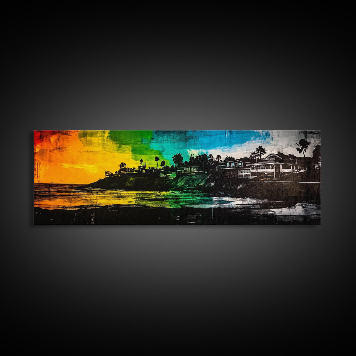 Sunset Cliffs, Vibrant Beach, Palm Trees Art, Coastal Home, Canvas Print, Colorful Seascape, Boho Wall Art, Modern Interior