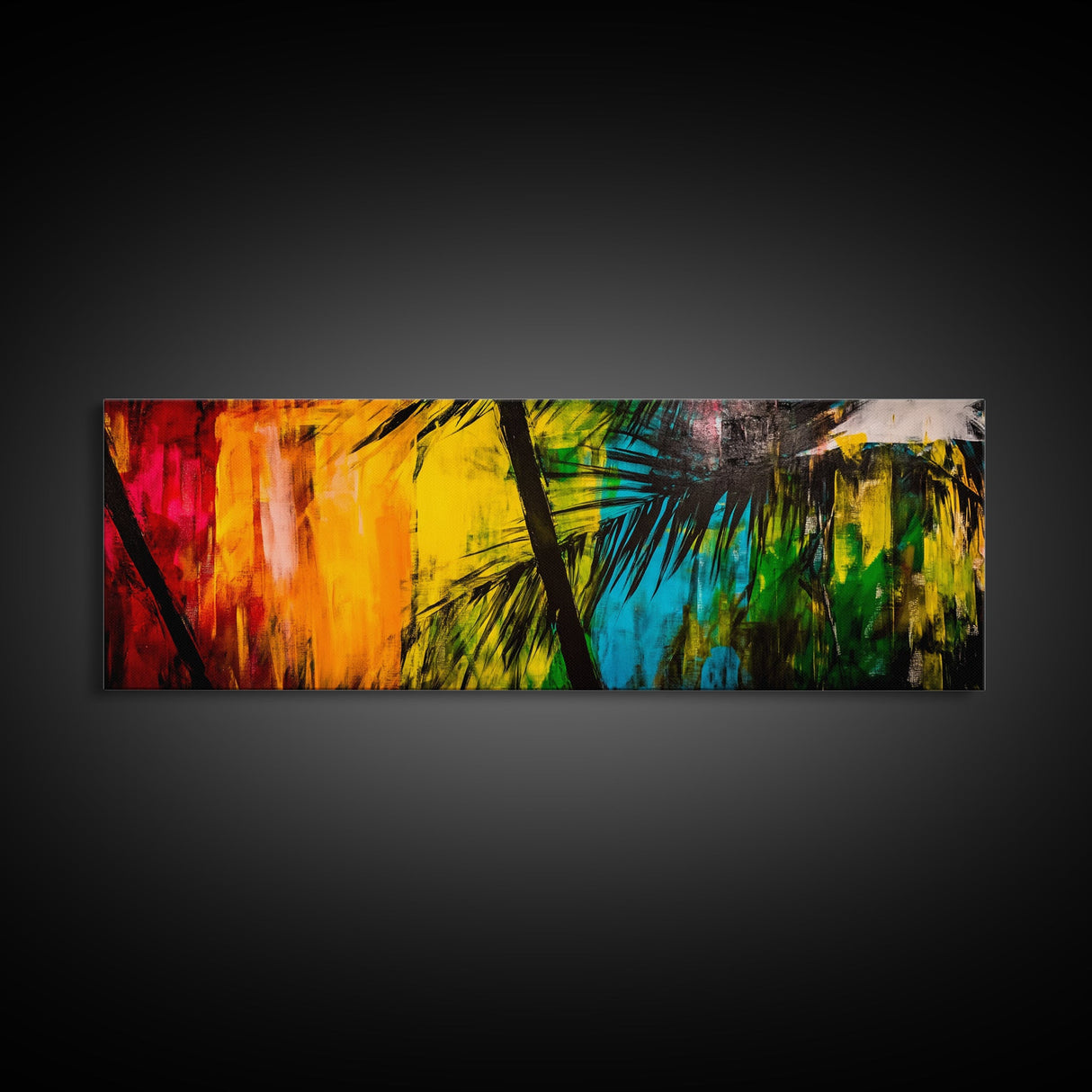 Palm Tree, Tropical Colors, Vibrant Abstract, Canvas Print, Boho Art, Modern Wall Art, Beach House Decor, Living Room Statement Piece