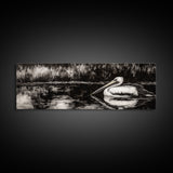 Pelican Reflection, Black White, Wildlife Art, Canvas Print, Nature Wall Art, Coastal Home Decor, Bird Lovers Gift, Monochrome Photography
