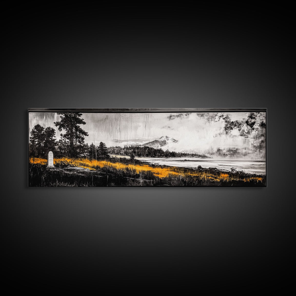 Mountain View, Misty Landscape, Rustic Wall Art, Black and White Print, Nature Inspired Art, Bedroom Decor, Framed Canvas Print, Gift
