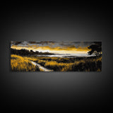 Golden Horizon, Coastal Sunset, Nature Landscape Art, Warm Tones Wall Decor, Peaceful Ocean View, Framed Canvas Print, Housewarming