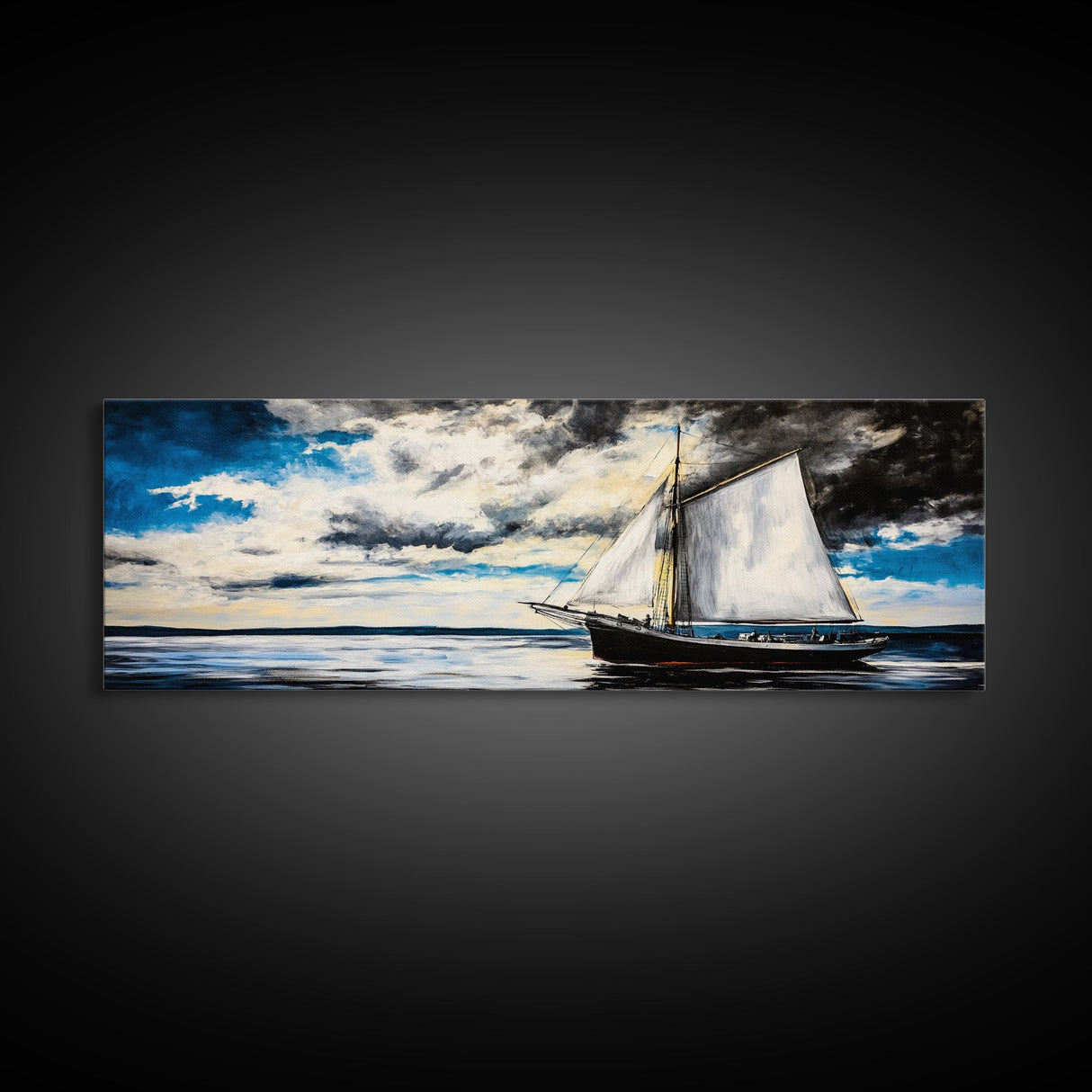 Sailing Boat, Ocean Art, Framed Canvas Print, Nautical Wall Art, Coastal Decor, Blue Sky Painting, Large Wall Art, Office Decor