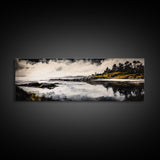 Coastal Reflection, Black White Art, Framed Canvas Print, Modern Landscape Art, Minimalist Decor, Large Wall Art, Bedroom Wall Art