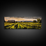 Vineyard Painting, Countryside Art, Framed Canvas Print, Rustic Farmhouse Decor, Landscape Wall Art, Warm Autumn Colors, Dining Room Art