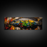 Colorful Fish, Rustic Wood, Vibrant Art, Wildlife Painting, Framed Canvas Print, Nature Wall Art, Fishing Cabin Decor, Unique Gift Idea