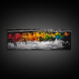 Colorful Reflection, Abstract Water Art, Nature Painting, Autumn Trees, Vibrant Colors, Black and White Contrast, Canvas Print
