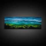 Ocean Wave, Deep Blue Seascape, Underwater Scene, Green and Blue, Coastal Home Decor, Tropical Wall Art, Framed Canvas Print
