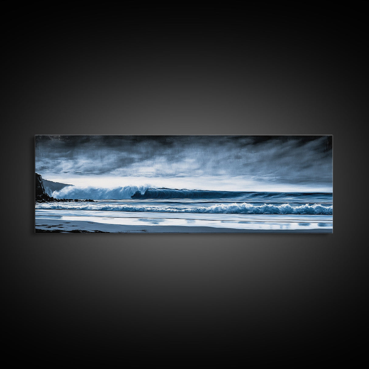 Ocean Wave, Moody Seascape, Blue Water Art, Stormy Sky, Coastal Home Accent, Surfer Decor, Minimalist Wall Art, Canvas Print