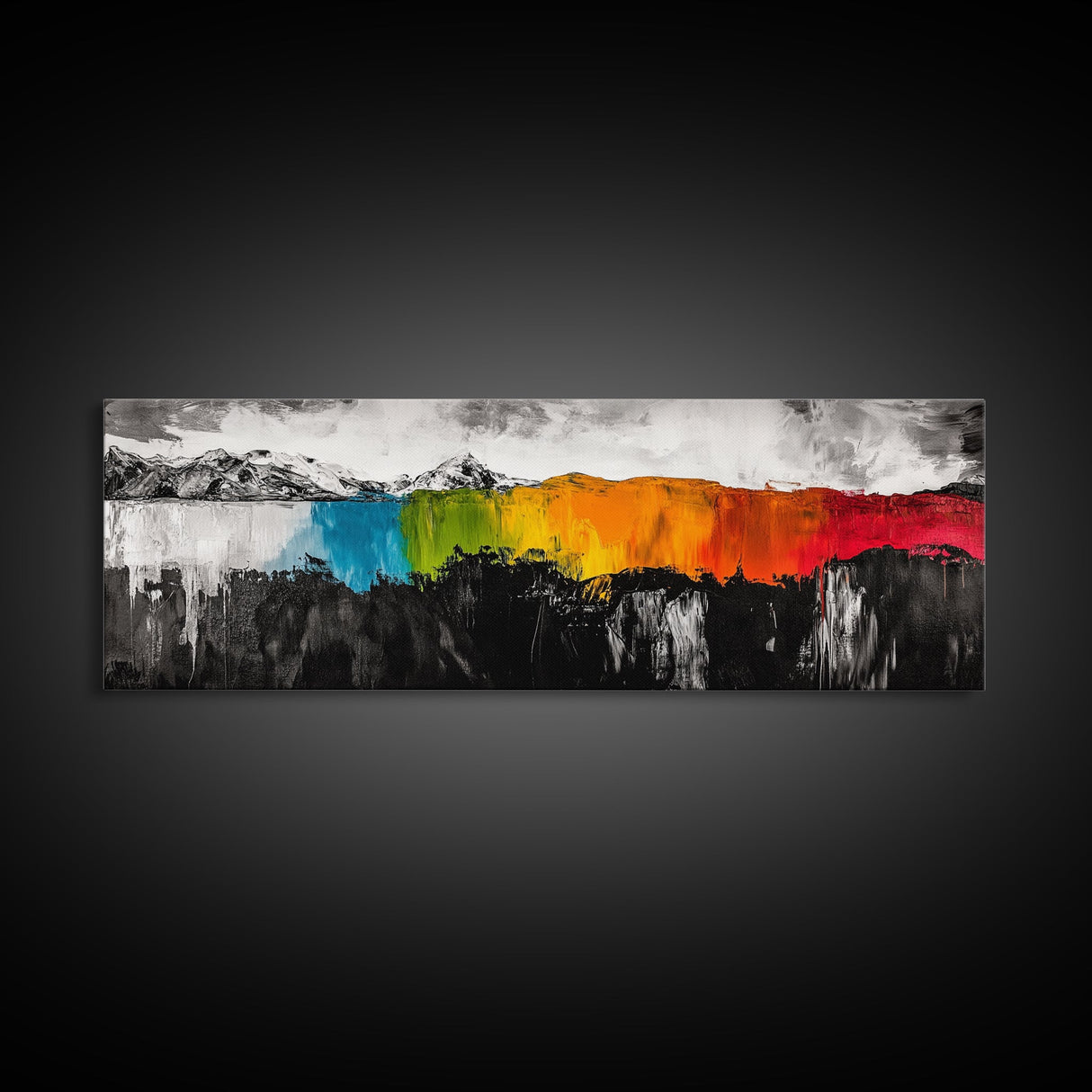 Bold Landscape, Modern Abstract Art, Colorful Mountain Scene, Black and White Contrast, Nature Inspired Home Decor, Canvas Print