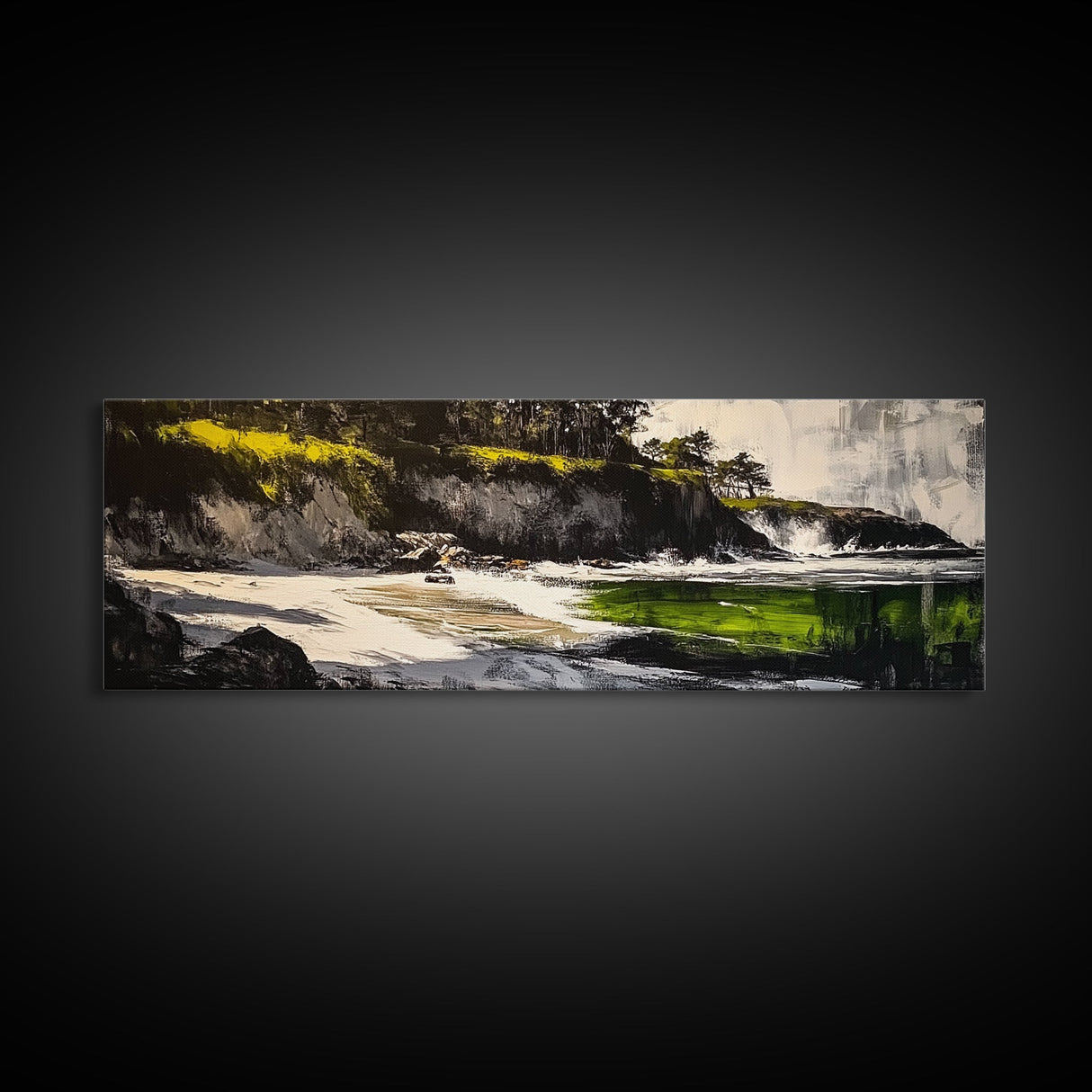 Hidden Cove, Green Waters, Peaceful Beach Scene, Canvas Print, Coastal Landscape Art, Office Wall Art, Tranquil Home Decor
