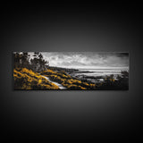 Forest Path, Autumn Vibes, Black White Yellow, Canvas Print, Rustic Landscape Art, Warm Fall Decor, Cozy Home Artwork