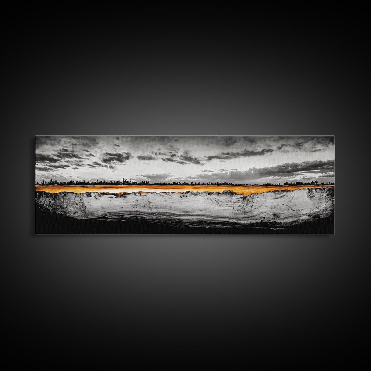 Golden Horizon, Dramatic Sky, Minimalist Landscape, Framed Canvas Print, Neutral Wall Art, Modern Office Decor, Large Wall Hanging