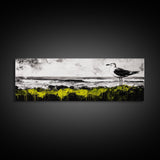Seagull Perch, Ocean Shore, Moody Sky, Framed Canvas Print, Coastal Wall Art, Beach House Decor, Nautical Artwork, Nature Inspired