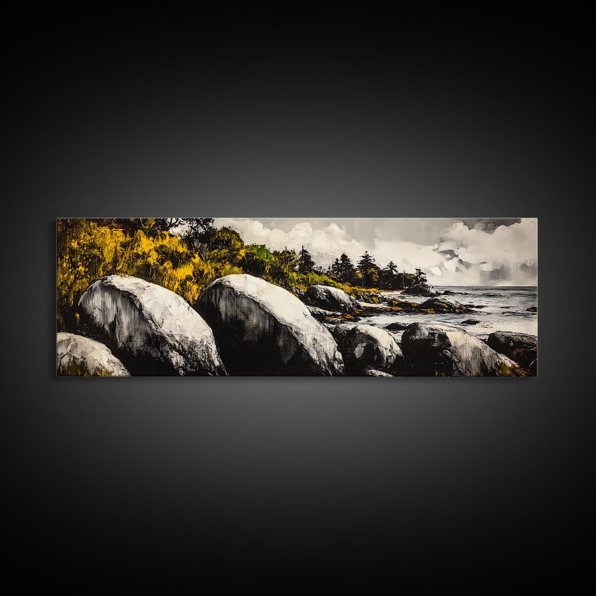 Rocky Shore, Coastal Landscape, Nature Inspired Art, Ocean Beach Wall Art, Large Format Art, Canvas Print, Living Room Art