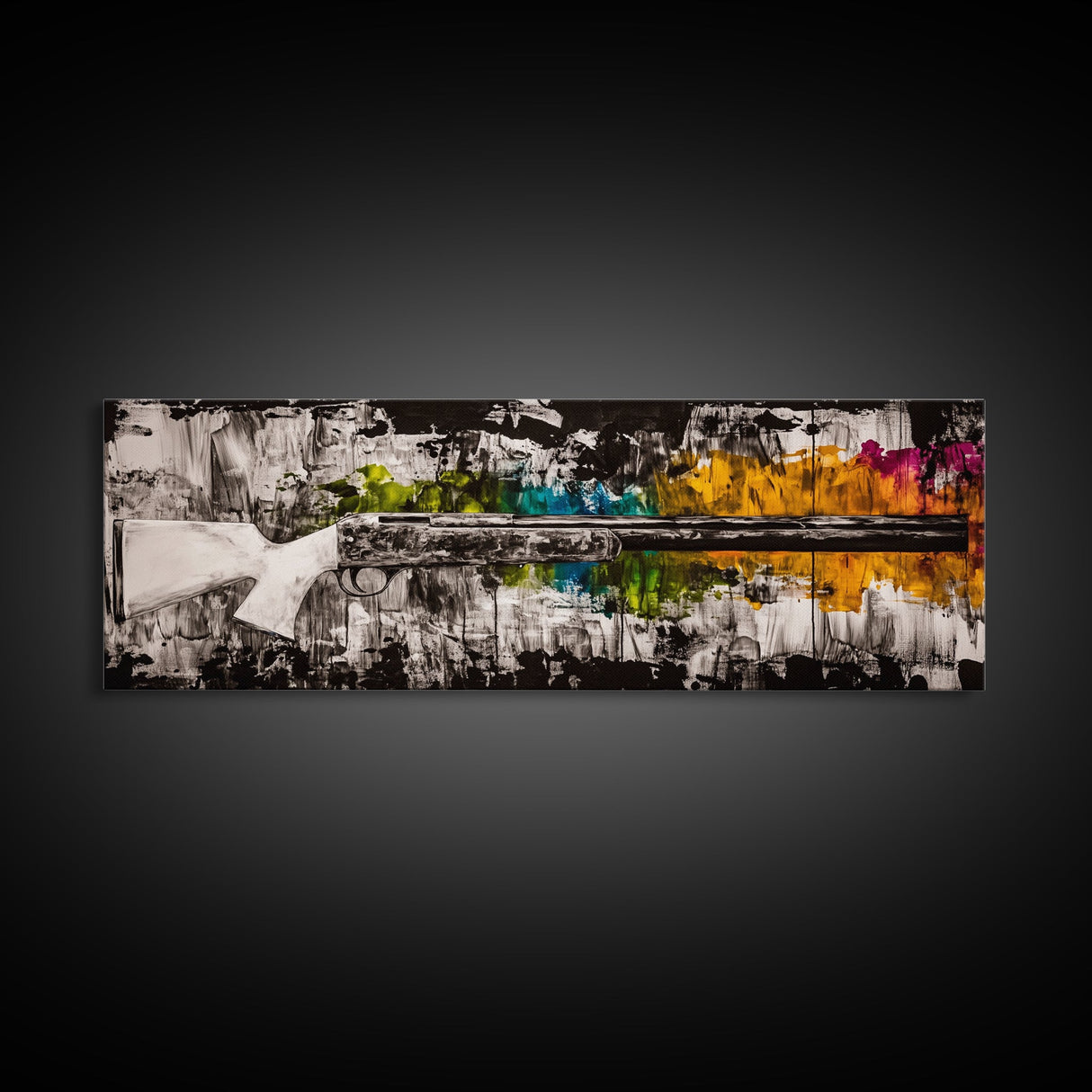 Colorful Rifle, Gun Art, Abstract Firearm Painting, Modern Wall Art, Man Cave Decor, Bold Art, Framed Canvas Print, Unique Gift