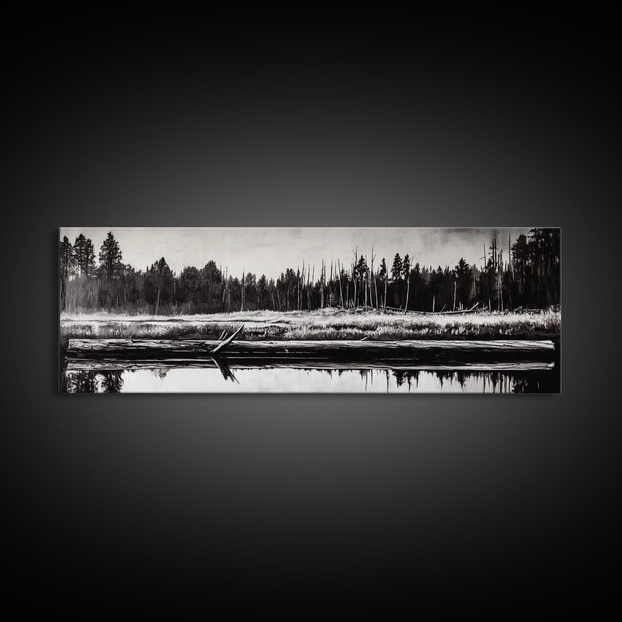 Monochrome Forest, Black and White, Nature Wall Art, Minimalist Landscape, Serene Art, Woodland Scene, Framed Canvas Print, Bedroom Wall Art