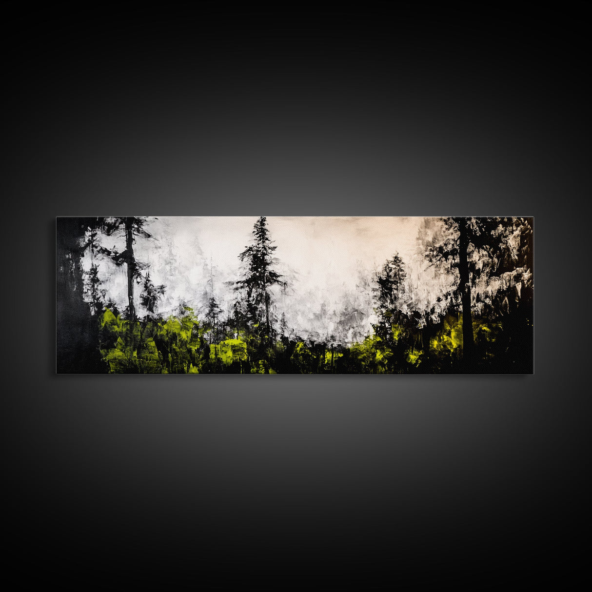 Misty Forest Painting, Black and White Landscape, Abstract Nature Art, Modern Minimalist Wall Art, Monochrome Decor, Framed Canvas Print