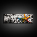 Starfish Abstract Painting, Coastal Beach Wall Art, Vibrant Ocean Decor, Tropical Statement Art, Modern Seascape Print, Framed Canvas Print