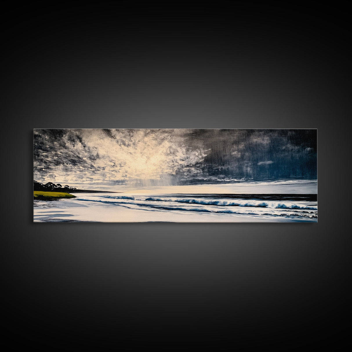 Moody Coastal Art, Stormy Ocean Painting, Dramatic Seascape Wall Decor, Nautical Home Artwork, Tranquil Beach Scene, Framed Canvas Print