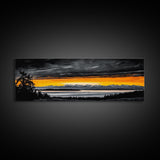 Sunset Over Mountains, Dramatic Landscape Art, Black and Yellow Wall Art, Bold Sky Painting, Nature Print, Office Wall Decor, Framed Canvas Prin